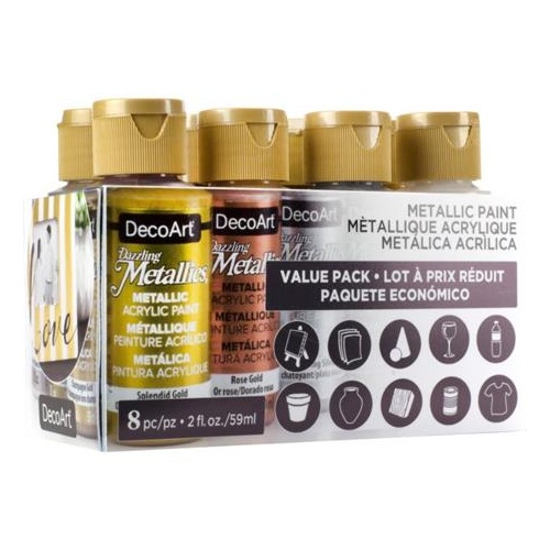 Pack of 8 DecoArt acrylic metallic dazzling paints 59ml/pc