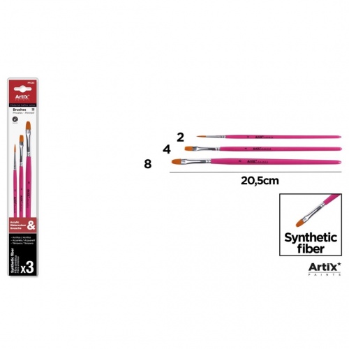 SYNTHETIC PINK BRUSHES 3 UNITS Size 2, 4, 8 PP235
