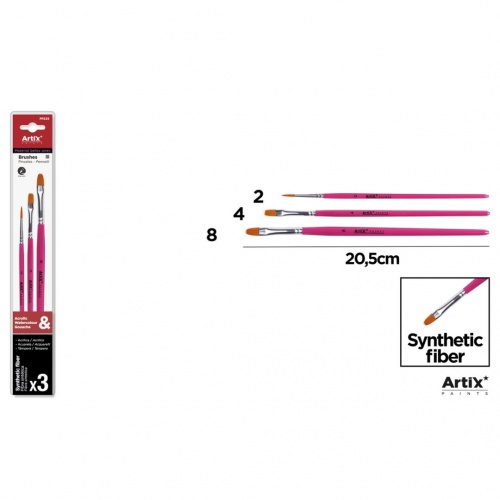 SYNTHETIC PINK BRUSHES 3 UNITS Size 2, 4, 8 PP235